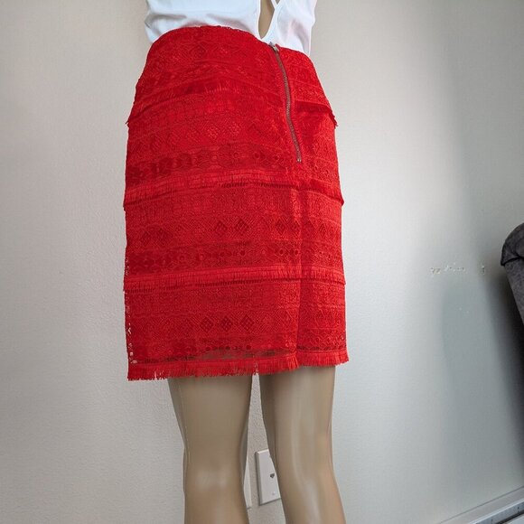 J. Crew Mini Skirt Size 6 Red Fringe Tiered Lace Exposed Zip Crochet Overlay NWT - Picture 5 of 15